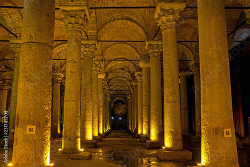 stone pillar at underground cistern in Istanbul