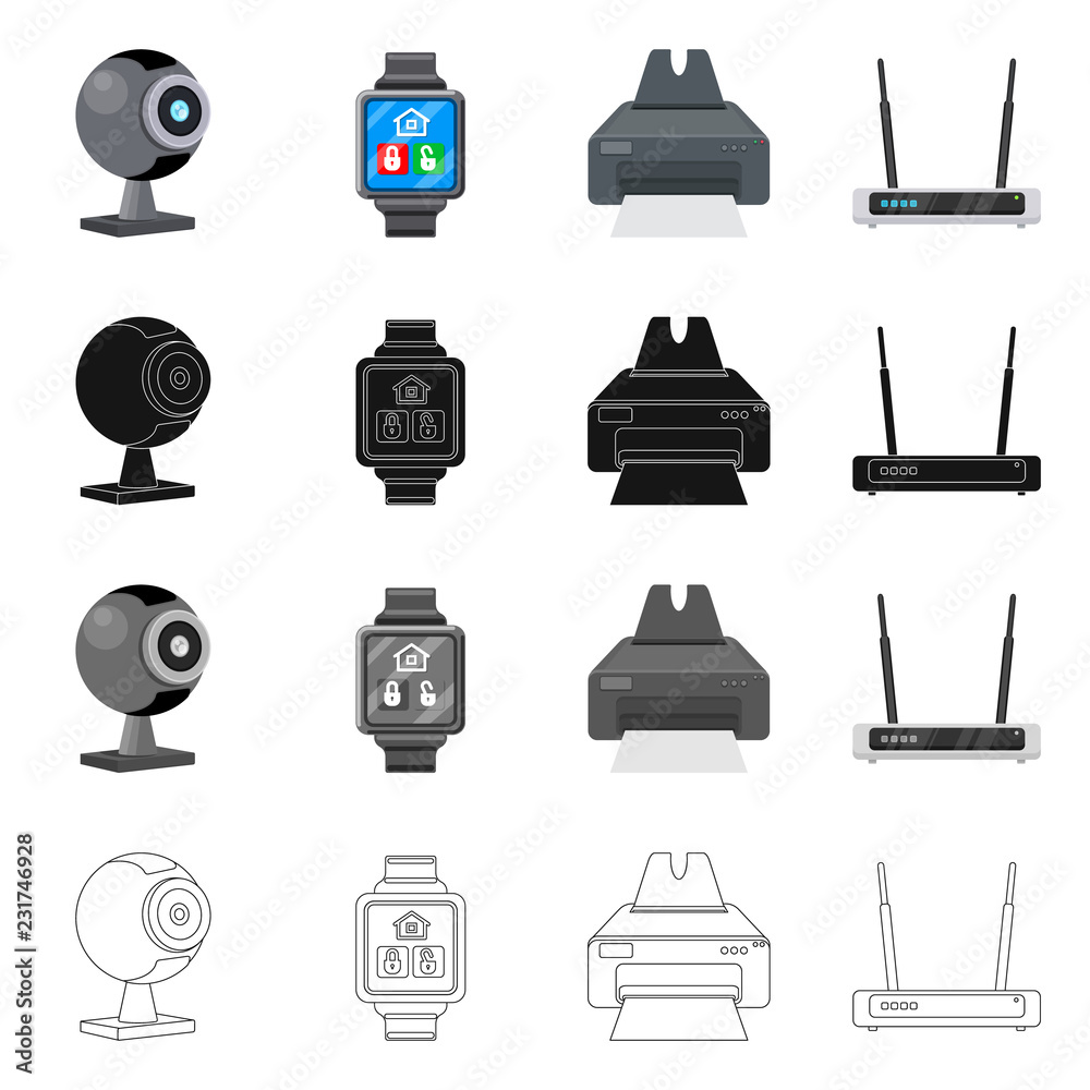 Vector illustration of laptop and device icon. Set of laptop and server stock vector illustration. Vector illustration of laptop and device icon. Set of laptop and server stock vector illustration.