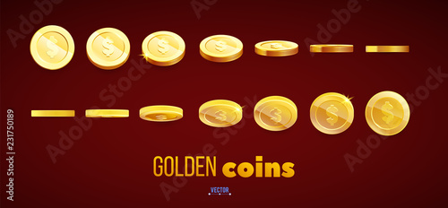 A set of gold coins. Realistic ten coins from different angles of view. For your online casino design