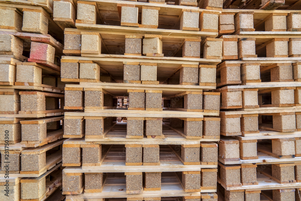 Close up Piles of pallet on business area Close up Piles of pallet on business area