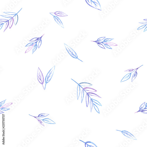 Floral nature elements plants blue and purple seamless pattern watercolor