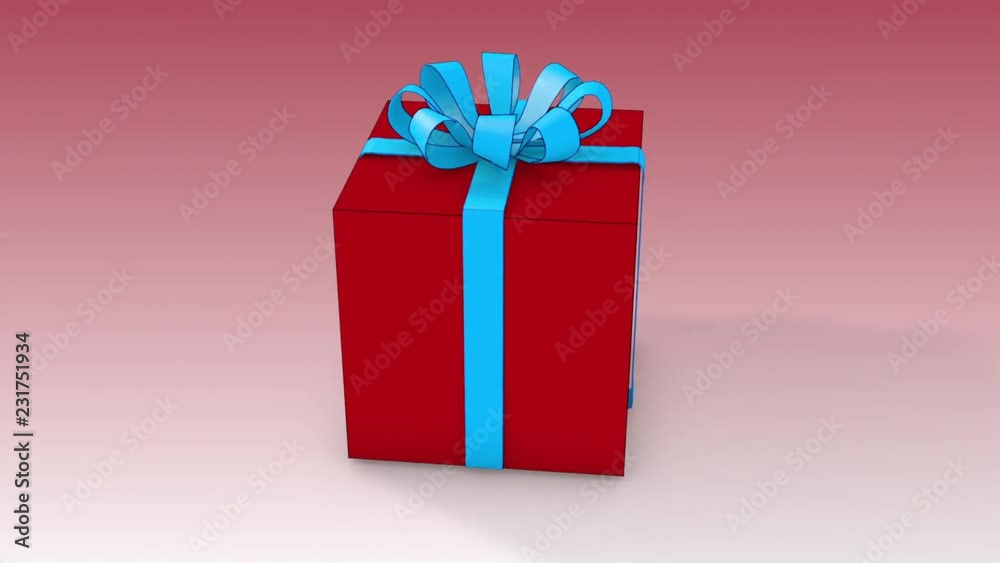 Opening Gift Present Box with Ribbon Animation Center. animation of a gift box spinning and ribbons coming off and opening. Flat and sketch versions along with luma matte, ambient occlusion for shadow