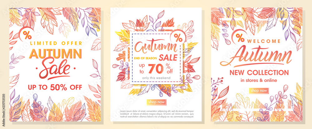 Autumn special offer banners with autumn leaves and floral elements in fall colors.Sale season card perfect for prints, flyers,banners, promotion,special offer and more. Vector autumn promotion.. Autumn special offer banners with autumn leaves and floral elements in fall colors.Sale season card perfect for prints, flyers,banners, promotion,special offer and more. Vector autumn promotion..