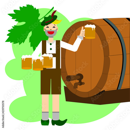 man and beer in the Octoberfest. beer illustration