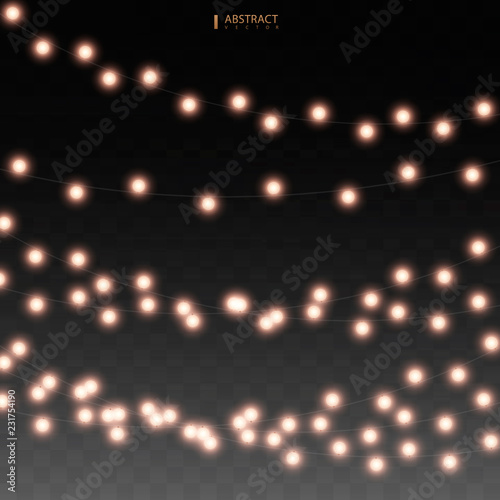 Set of golden xmas glowing garland. Christmas lights isolated on transparent background. Vector illustration EPS10