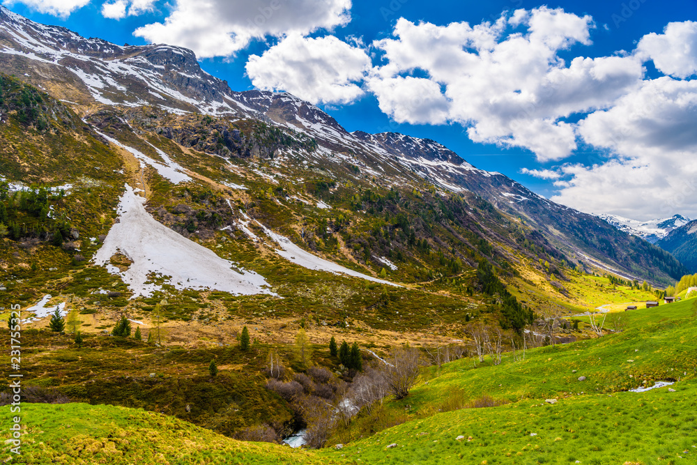 Beautiful Alps mountains with clody sky, Fluelapass, Davos,  Gra