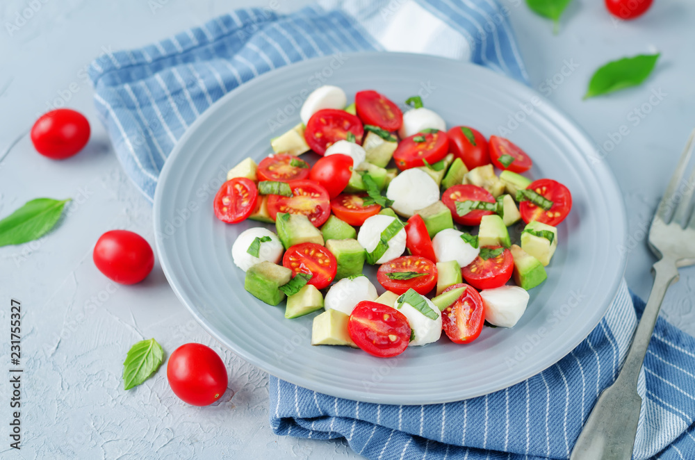 Avocado mozzarella tomato Basil salad