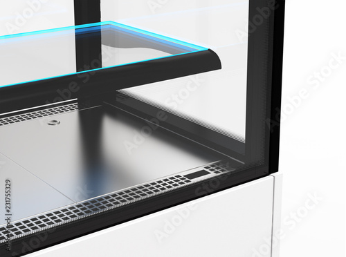 Принти на полотні Close up part of white showcase with blue lights on shelf