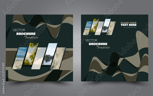 Square flyer template. Simple brochure design. Poster for business, education, advertisement, banner, ad banner. Green khaki military color. Vector illustration.