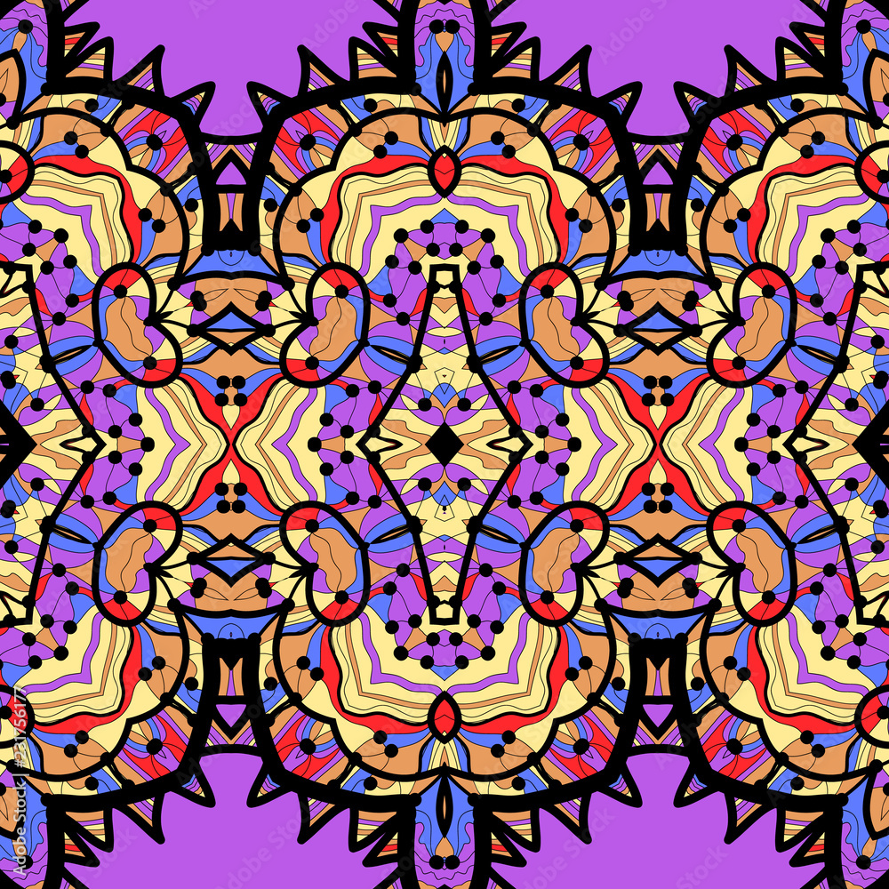 Fototapeta premium ethnic seamless pattern background in violet and blue colors, vector illustration