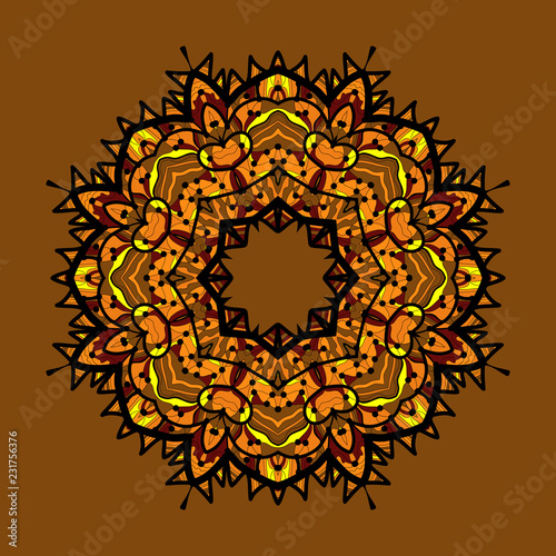 Hand drawn ethnic circular beige ornament. Vintage ornate colorful hinduism symbol