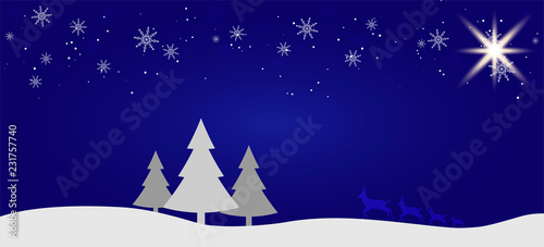 Beautiful Christmas winter flat landscape background. Christmas forest woods with mountains. New Year vector greeting card
