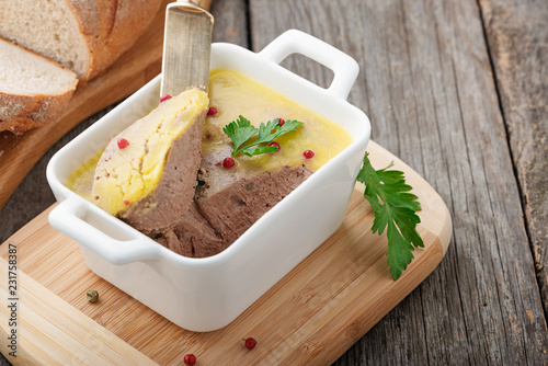 Chicken liver pate with fresh bread photo