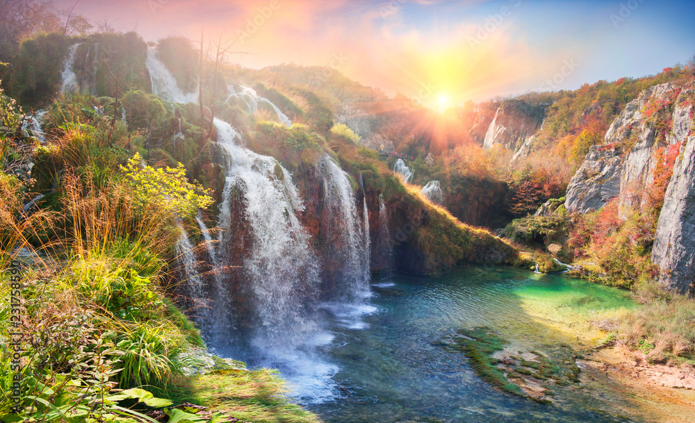 Plitvice waterfalls in the fall