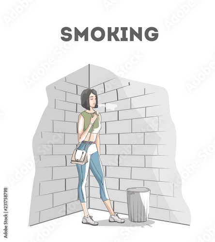 The woman holding a cigarette and smoking