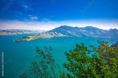 Swiss Alps near Burgenstock with the view of Lucerne lake and Rigi mountain, Switzerland, Europe