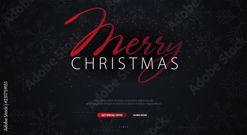 Merry Christmas typographical on dark background with snowflakes. Xmas card. Vector Illustration.