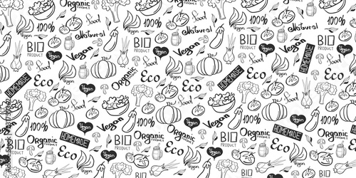 Vegetarian banner with Hand-draw doodle backgrounds. Vector illustration.