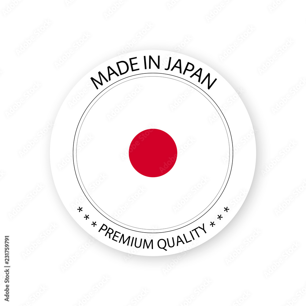 Modern vector Made in Japan label isolated on white background, simple sticker with Japanese colors, premium quality stamp design, flag of Japan Modern vector Made in Japan label isolated on white background, simple sticker with Japanese colors, premium quality stamp design, flag of Japan