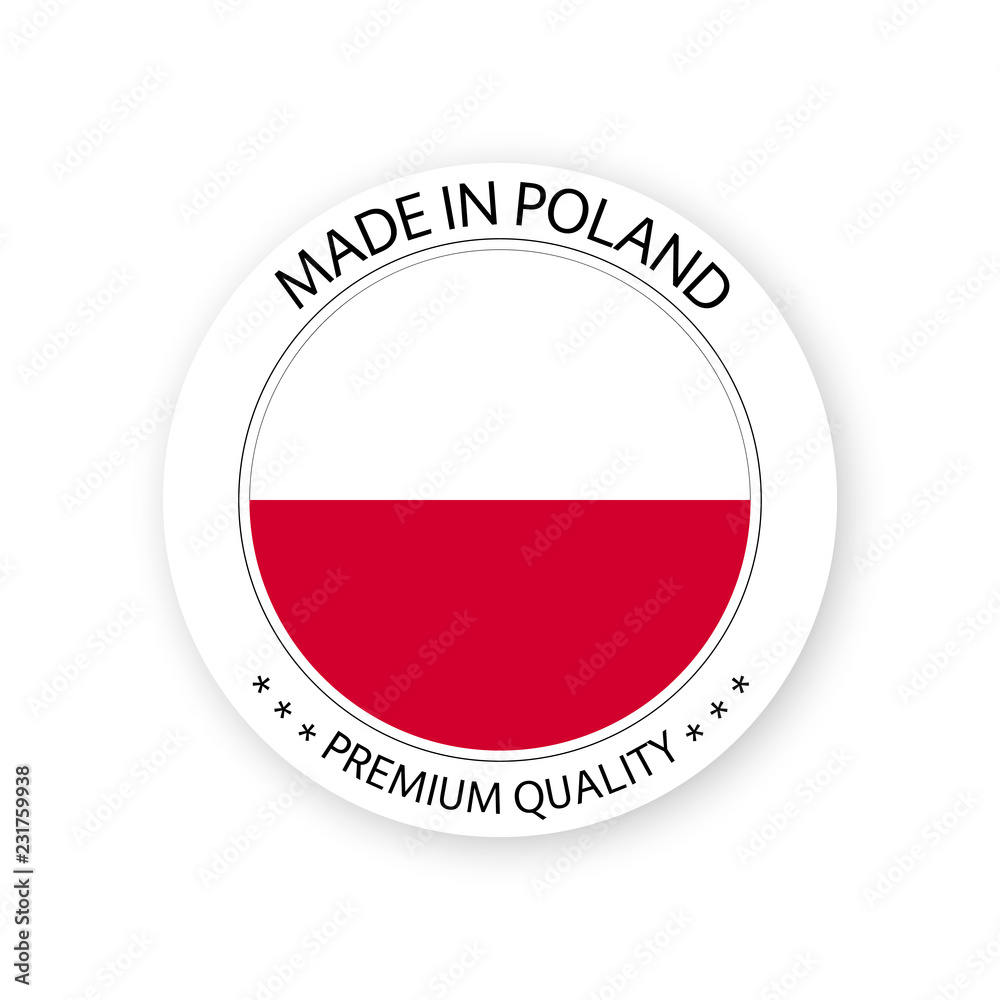 Modern vector Made in Poland label isolated on white background, simple sticker with Polish colors, premium quality stamp design, flag of Poland Modern vector Made in Poland label isolated on white background, simple sticker with Polish colors, premium quality stamp design, flag of Poland