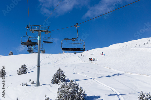 Line of chairlift in the mountains
