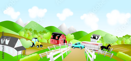 CMYK básico granja en el campo naturaleza camioneta para cavallos tractor