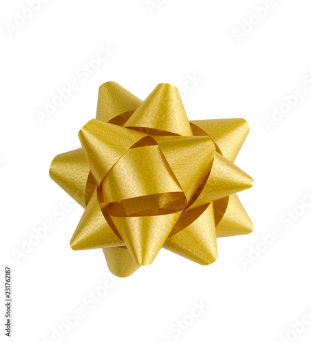 gold gift bow on a white background isolated