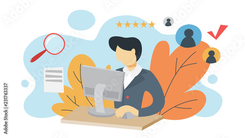 Man looking at CV profile and make examination.
