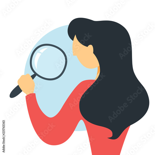 Woman standing with magnifying glass and make business research