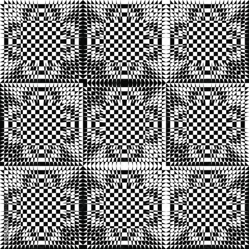 Abstract Seamless Black and White Geometric Pattern with Squares. Optical Psychedelic Illusion of a Chessboard.
