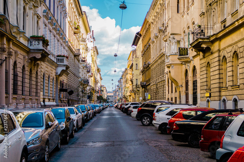 A cars on the street of old town in Europe