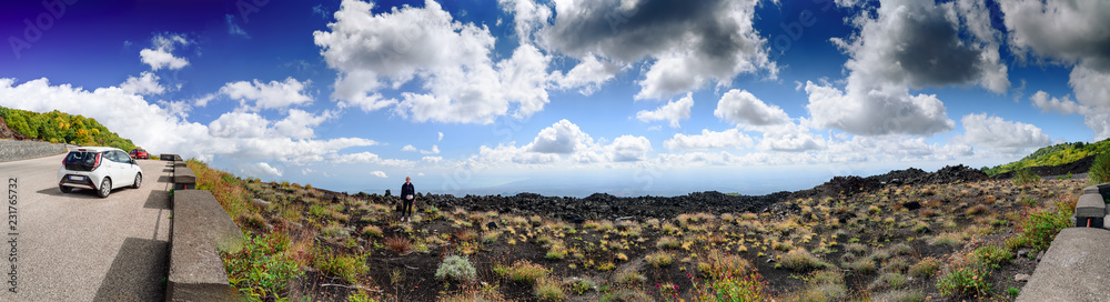 Panorama from mount Etna, view of Catania
