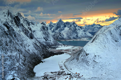 View from Mt. Stornappstinden in Flakstad island, Lofoten islands photo