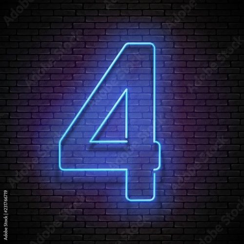 Vintage Glow Signboard with Number Four, Design Element