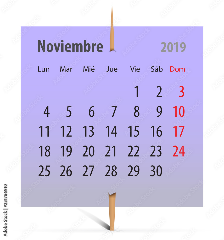 Calendar 2019 for November in Spanish Stock Vector | Adobe Stock