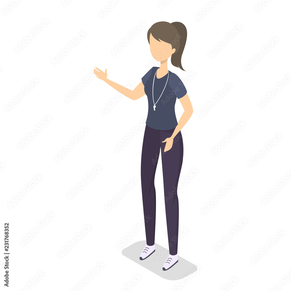 Woman sport trainer standing in a uniform. Woman sport trainer standing in a uniform.