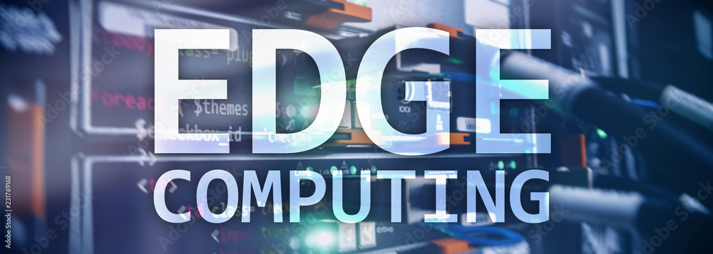Obraz premium EDGE computing, internet and modern technology concept on modern server room background.