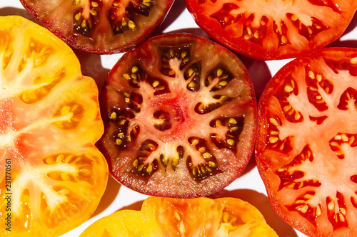 Close up of heirloom tomato slices