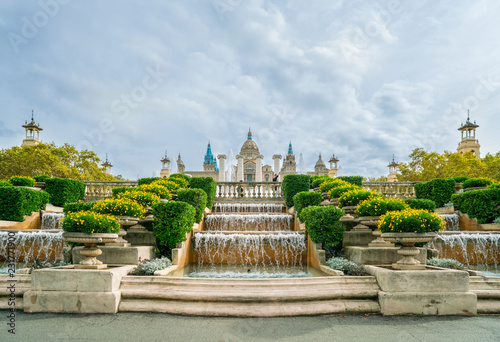 Barcelona, Spain, October 28th 2018 - The fountains in front of the Museu Nacional d'Art de Catalunya photo
