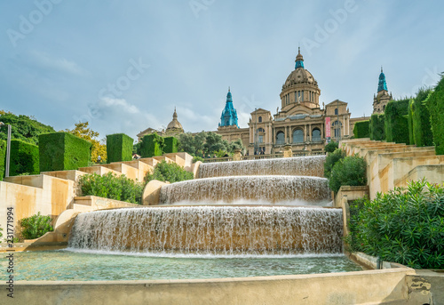 Barcelona, Spain, October 28th 2018 - The fountains in front of the Museu Nacional d'Art de Catalunya photo