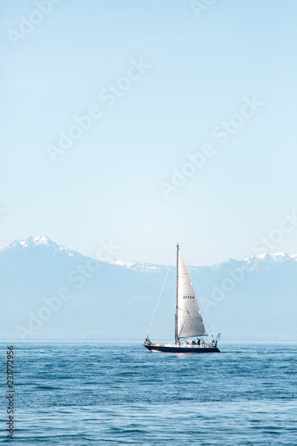 Fotografie Sailboat in an international yacht race on open water
