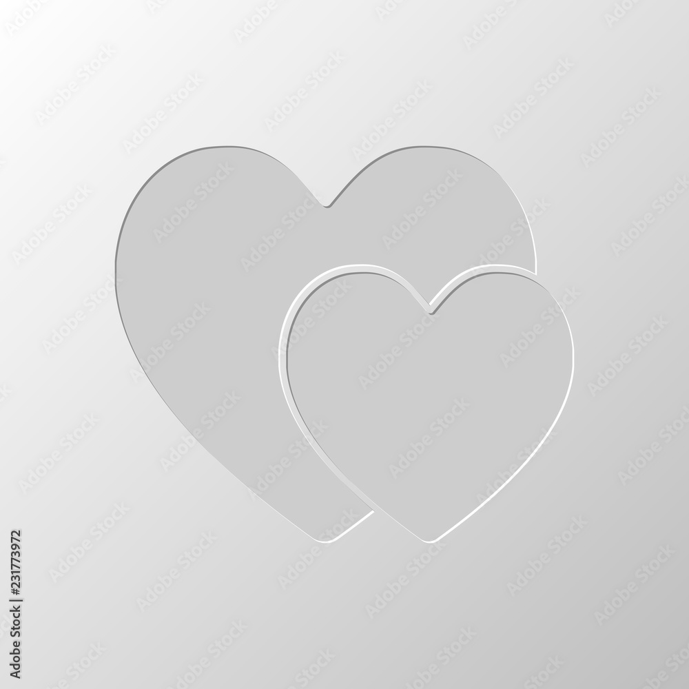 2 hearts. Simple icon. Paper design. Cutted symbol. Pitted style