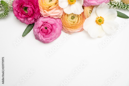 Pink and Orange Ranunculus and White Anemone Floral Border