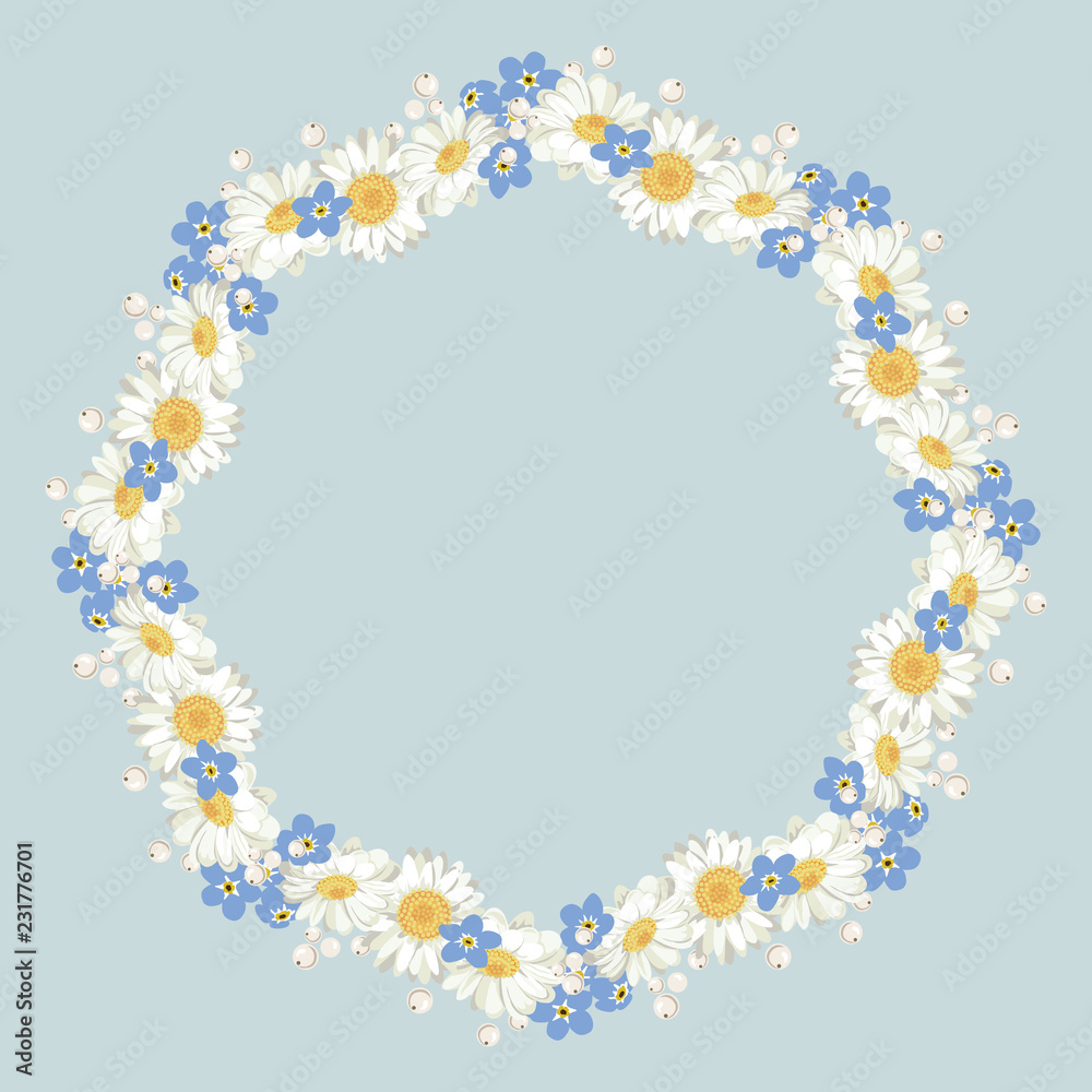 chamomile and forget me-not-flowers pattern on blue background chamomile and forget me-not-flowers pattern on blue background