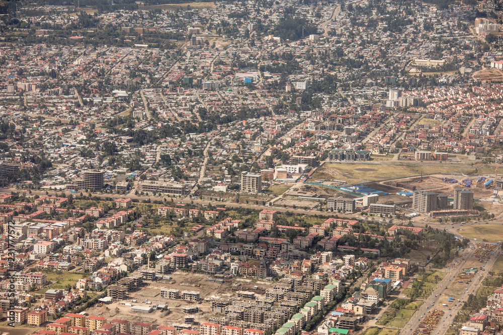 Aerial view of apartment blocks in Addis Ababa, Ethiopia.