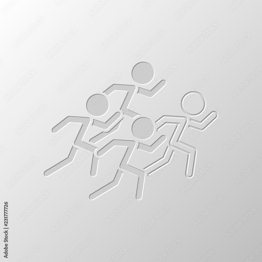 running people. team with leader. Paper design. Cutted symbol. P running people. team with leader. Paper design. Cutted symbol. P