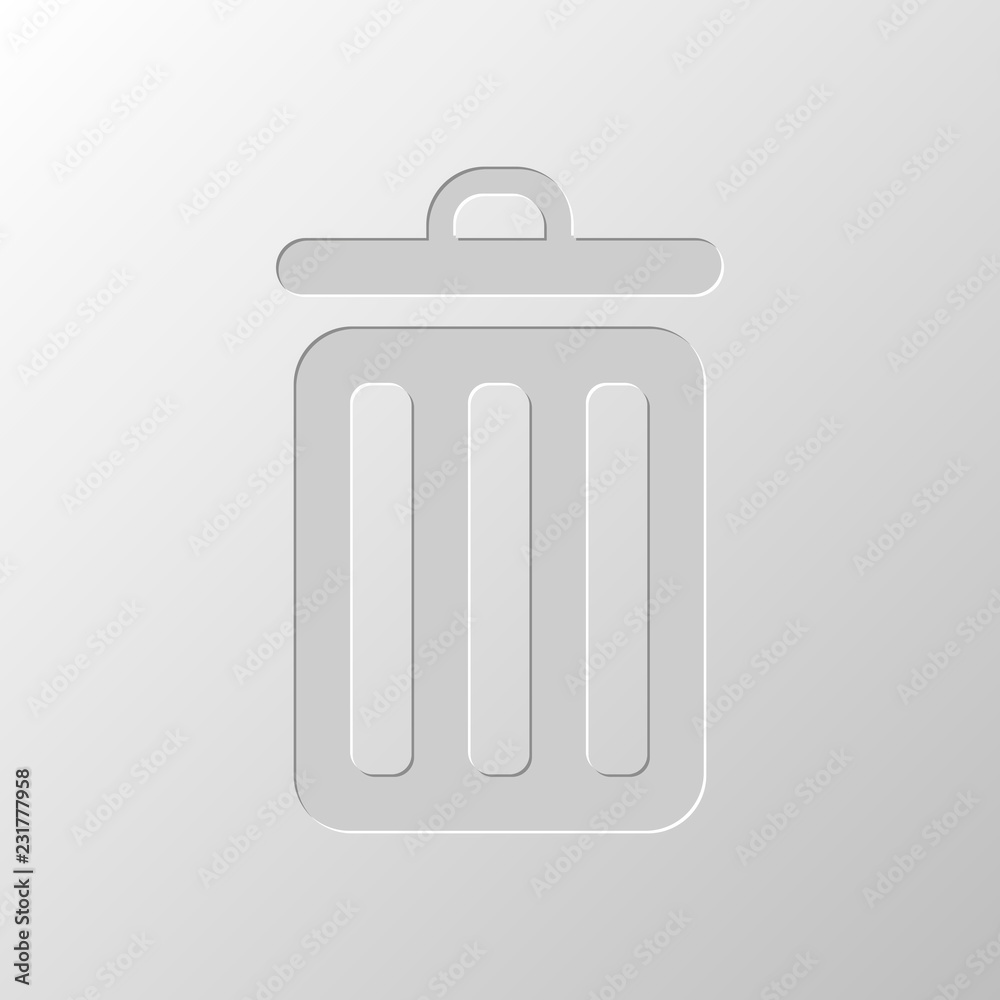trash bin. simple icon. Paper design. Cutted symbol. Pitted styl