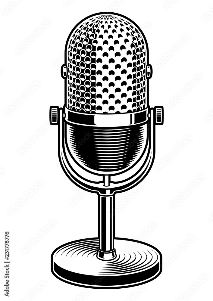 Black and white illustration of microphone Stock Vector | Adobe Stock
