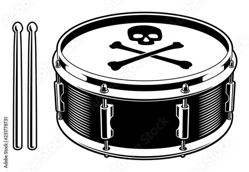 Black and white illustration of drum photo