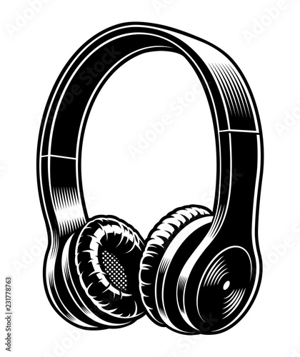 Black and white illustration of headphones.